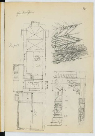 Rathaus, Gandersheim: Grundriss, Details (aus: Skizzen- und Fotoalbum 22)