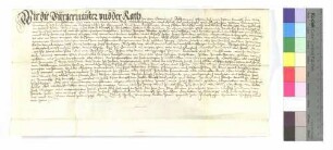 Bürgermeister und Rat der Stadt Gmünd verkaufen an Prior und Konvent des Augustinerklosters zu Gmünd 8 Gulden jährlichen Zins um 200 Gulden.