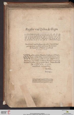 Register vnd Zeichen der Bogen