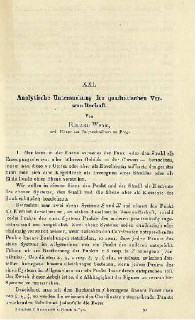 XXI. Analytische Untersuchung der quadratischen Verwandtschaft.