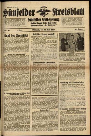 Erste Ausgabe vom Mittwoch, den 31. Juli 1940.