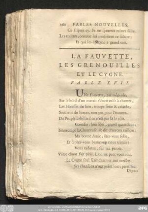 La Fauvette, Les Gernouilles Et Le Cygne. Fable XVII.