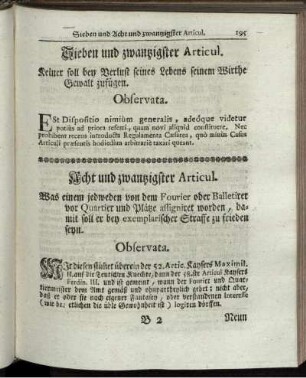 Sieben und zwanzigster Articul. Keiner soll bey Verlust seines Lebens seinem Wirthe Gewalt zufügen.