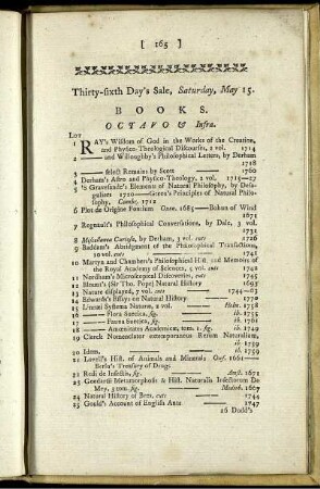 Thirty-sixth Day's Sale, Saturday, May 15.