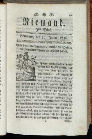 3tes Blat. Göttingen, den 17. Jenner 1756.
