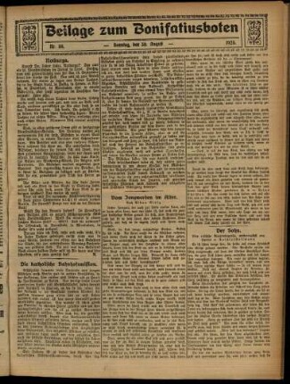 Zweite Ausgabe vom Sonntag, den 30. August 1925.