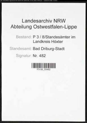 Sterberegister Standesamt Bad Driburg-Stadt