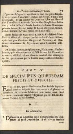 Pars IV. De Specialibus Quibusdam Festis Et Officiis.