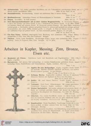 Arbeiten in Kupfer, Messing, Zinn, Bronze, Eisen (Nr. 214-262)