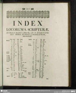 Index Locorum S. Scripturae. Numerus Major Librum, Lit. E. Exercitationes: Minor Numerus Paragraphum, Designat