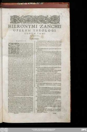 Hieronymi Zanchii Operum Theologicorum Tomi Quarti, Liber Primus.