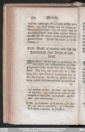 XXIII. Brief, worinn man sich die Freundschaft einer Person ausbittet.
