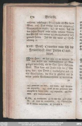 XXIII. Brief, worinn man sich die Freundschaft einer Person ausbittet.