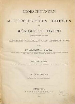 Beobachtungen der meteorologischen Stationen im Königreich Bayern : im Jahre .... 1. 1879