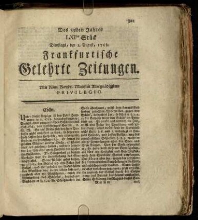 LXItes Stück Dienstags, den 2. August, 1768. - LXXtes Stück Freytags, den 2. September, 1768.