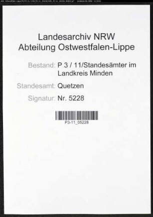 Sterberegister Standesamt Quetzen