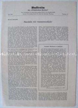 Informationsblatt des "Fränkischen Kreises" u.a. zur Verantwortung des Menschen im Atomzeitalter