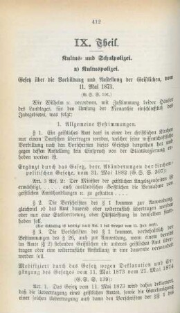IX. Theil. Kultus- und Schulpolizei
