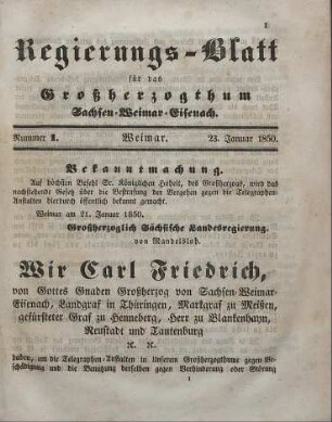 Nr. 1 : 23. Januar 1850