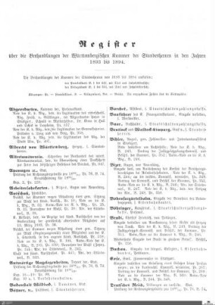Register Kammer der Standesherren 1893-1894