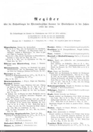 Register Kammer der Standesherren 1893-1894
