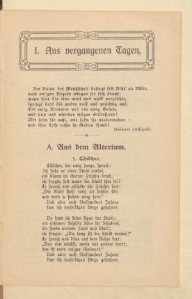 I. Aus vergangenen Tagen