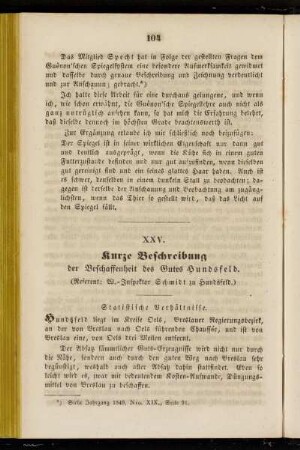 XXV. Kurze Beschreibung der Beschaffenheit des Gutes Hundsfeld