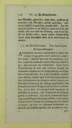 17) An Kinderfreunde. Von häuslichen Religionsübungen