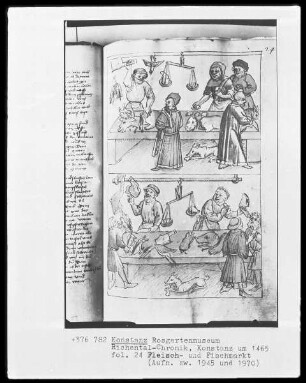 Chronik des Konstanzer Konzils — Zwei Szenen vom Fleischmarkt, Folio 24recto