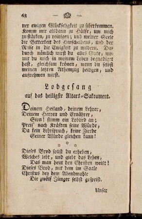 Lobgesang auf das heiligste Altars-Sakrament.