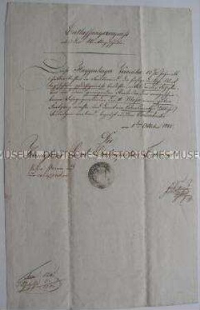 Entlassungszeugnis aus der 3. Klasse der Werktagsschule für Veronika Huggenberger; Forstenried, 1. Okt. 1842