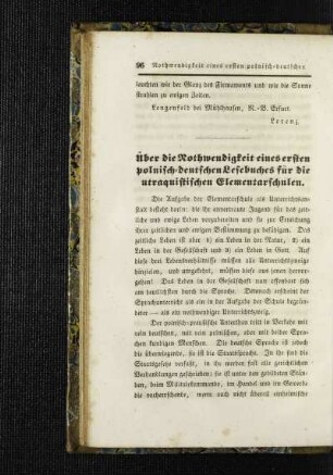 Über die Nothwendigkeit eines ersten polnisch-deutschen-Lesebuches für die utraquistischen Elementarschulen