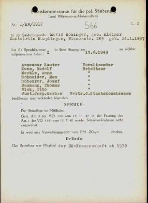Rominger, Maria, geb. Kleiner