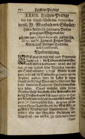 XXXIX. Fr. Magdalenen Sibyllen/ Herrn Friedrichs, Hertzogs zu Sachsen gewesenen Ehegemahlin/