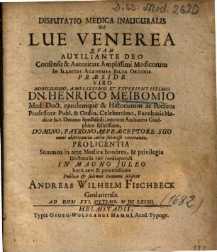 Disputatio Medica Inauguralis De Lue Venerea