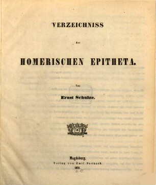 Verzeichniss der Homerischen Epitheta