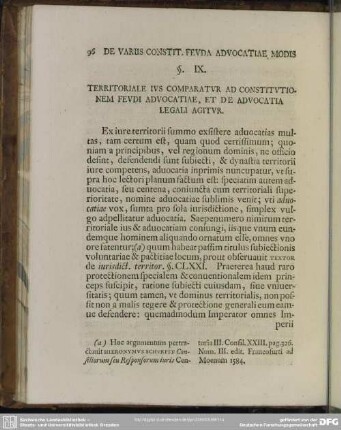 § IX. Territoriale Ius Comparatur Ad Constitutionem Feudi Advocatiae, Et De Advocatia Legali Agitur