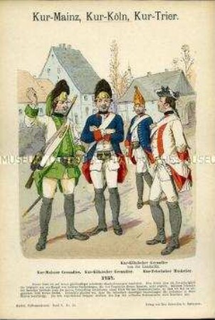 Uniformdarstellung, Grenadiere und Musketier, Kurrheinischer Reichskreis, 1757.