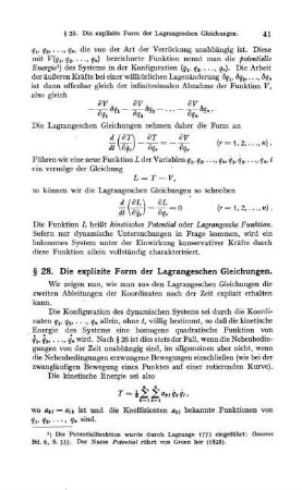 § 28. Die explizite Form der lagrangeschen Gleichungen.