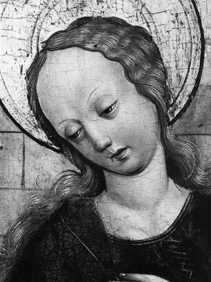 Verkündigung : Verkündigung. Tempera auf Holz (um 1510). Kopf der Maria. Mödingen, Klosterkirche Mariä Himmelfahrt