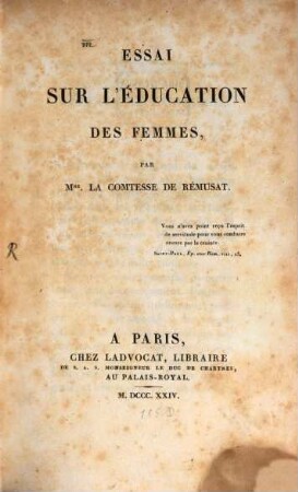 Essai sur l'éducation des femmes
