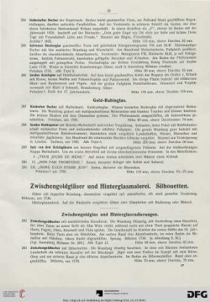 Zwischengoldgläser und Hinterglasmalerei. Silhouetten (Nr. 292-314a)