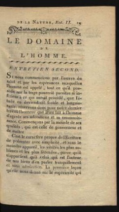 Entretien second. Le domaine de l'homme.