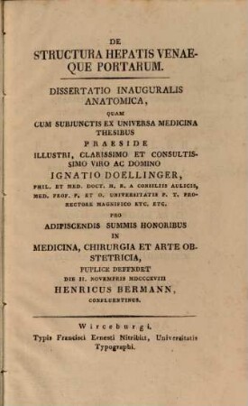 De structura hepatis venaeque portarum : dissertatio inauguralis anatomica