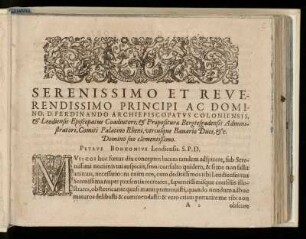 Dedikation an Ferdinand Erzbischof zu Köln (1577-1650) von Petrus Bonhomius
