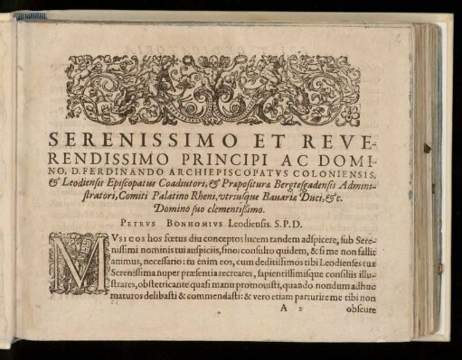Dedikation an Ferdinand Erzbischof zu Köln (1577-1650) von Petrus Bonhomius