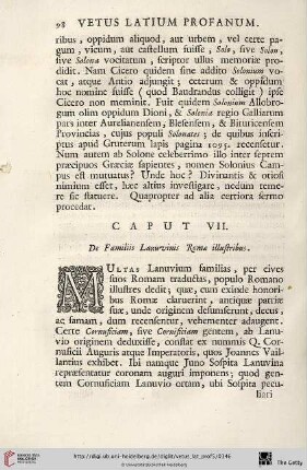 Caput VII: De Familiis Lanuvinis Romae illustribus