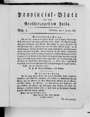 Num. 1, Ausgabe vom 7. Januar 1818