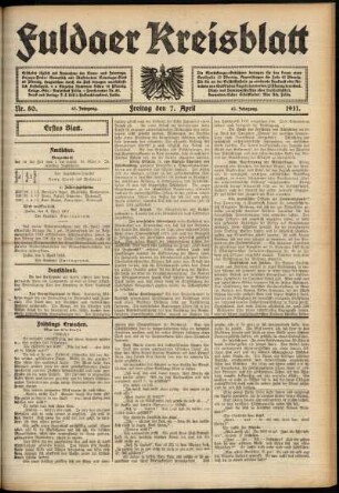 Erste Ausgabe vom Freitag, den 07. April 1911.
