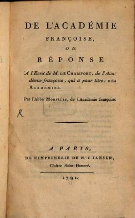 De l'Académie Françoise